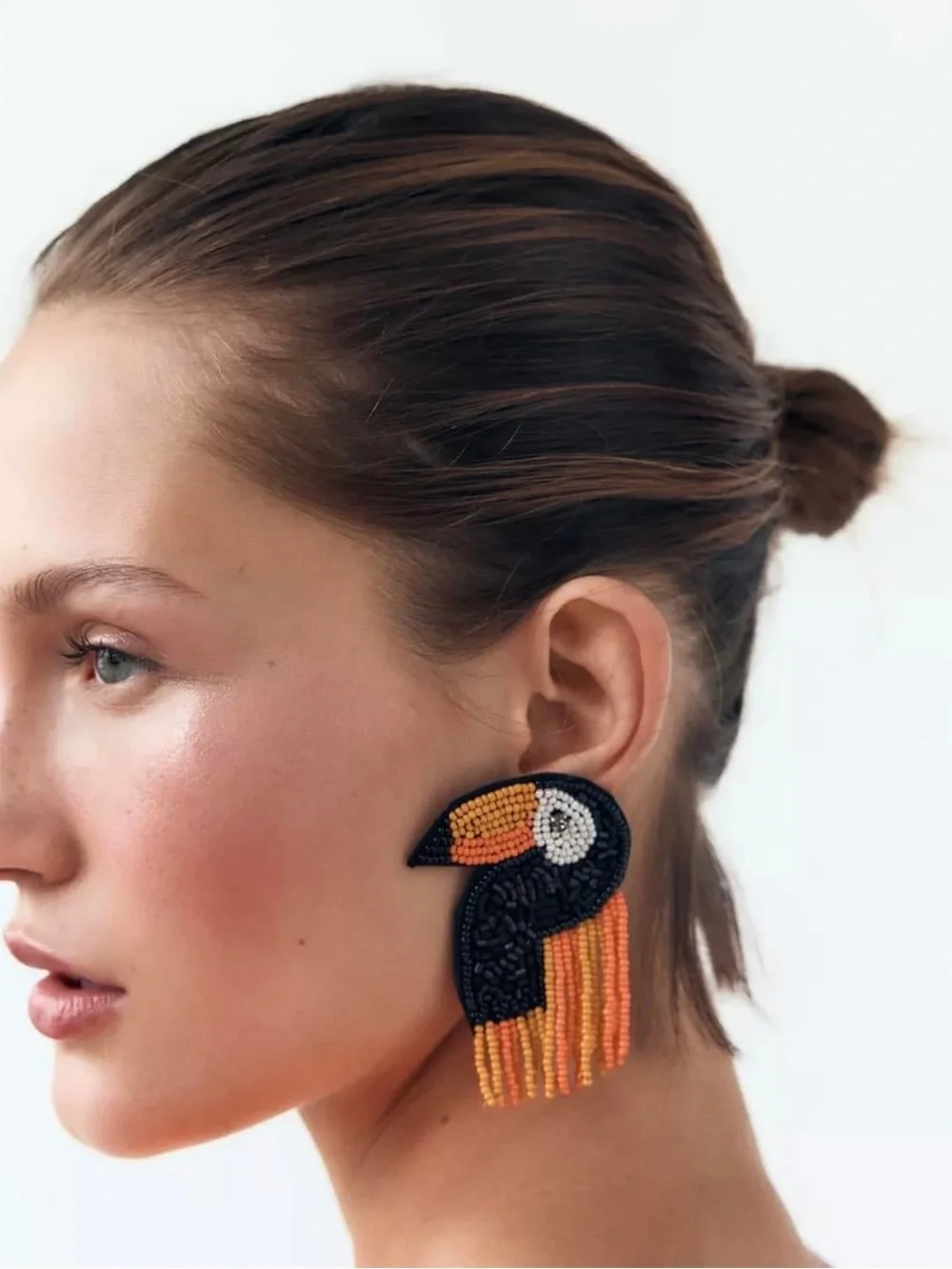 Zara Toucan Beaded Fringe Earrings